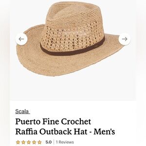 NWOT Scala Puerto Fine Crochet Raffia Outback Hat Men’s L/XL